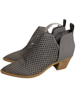 Dolce Vita Size 7.5 Sher Perforated Booties Grey Leather Pointed Toe Heeled Shoe